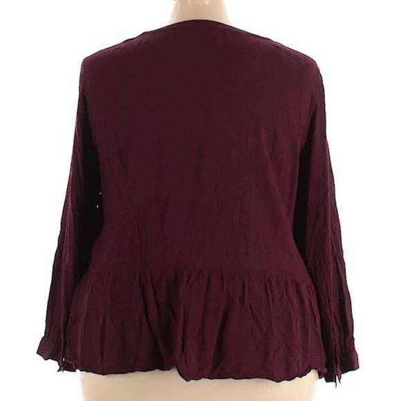 LOFT Burgundy Wine Peasant Peplum Embroidered Blouse Womens Plus Size 18 - Picture 3 of 3